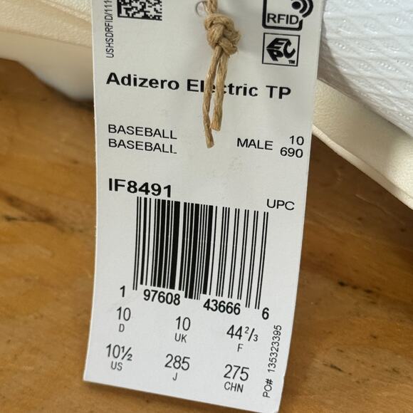 Adidas Adizero Electric TPU Men's Size 10.5 White Black Baseball Cleats IF8491 - Picture 8 of 8